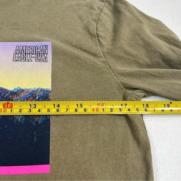 AMERICAN EAGLE Streetwear Vaporwave Olive Green Long Sleeve Graphic Tee Size XS - Picture 11 of 11